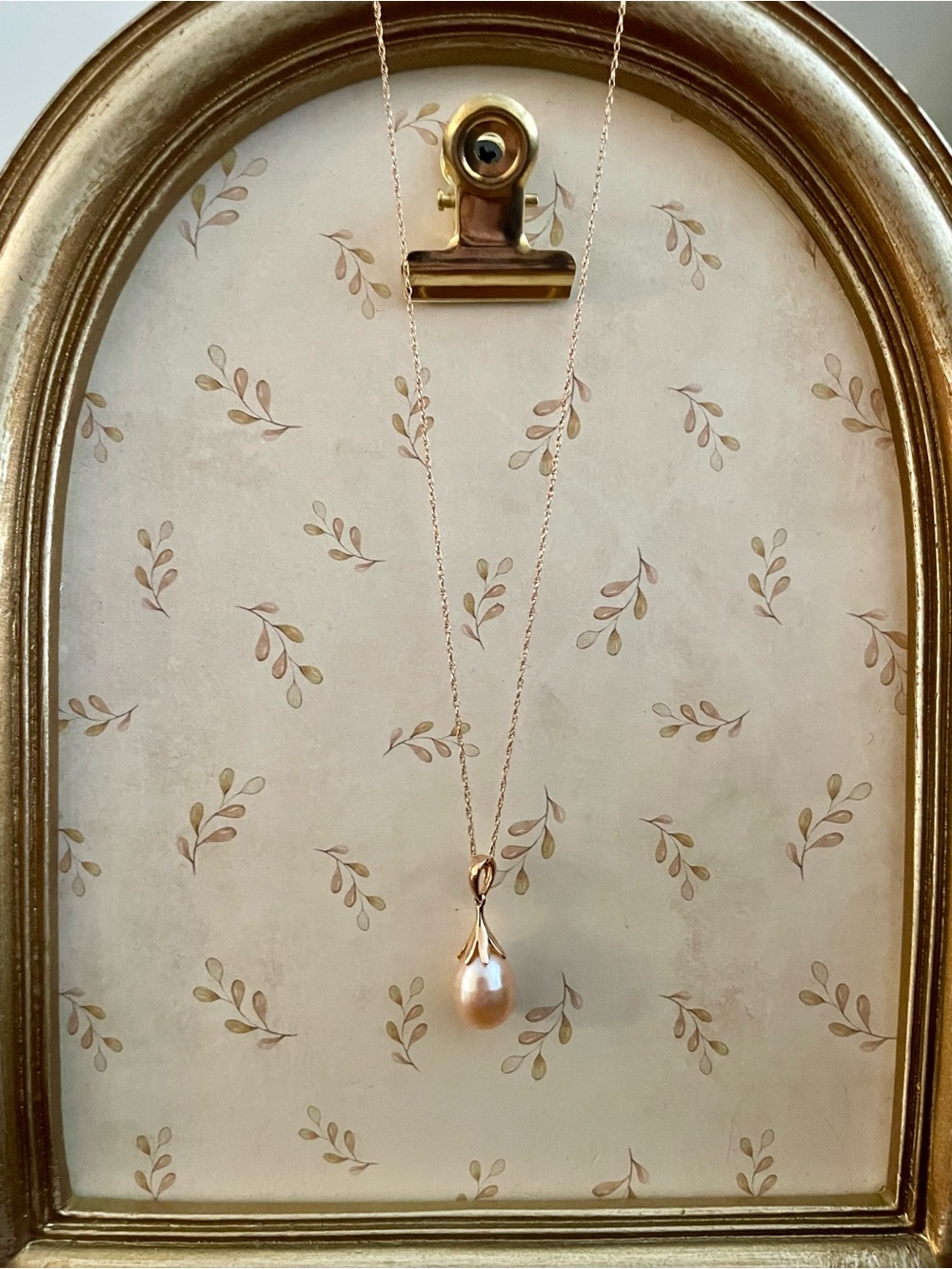 14k Rose Gold 9mm Pink Pearl Drop Necklace 18” Chain